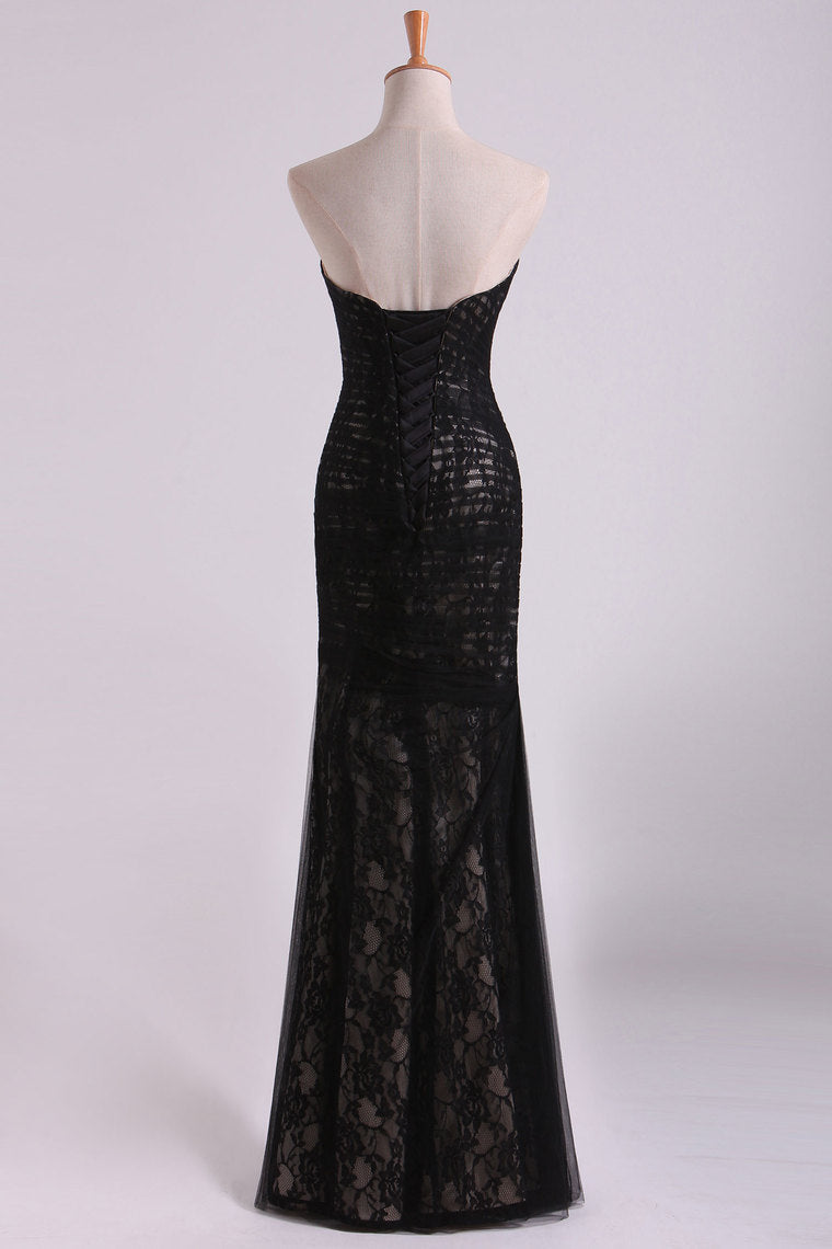 2022 Evening Gown Sweetheart Mermaid Floor Length Corset Black Lace Tulle Illusion