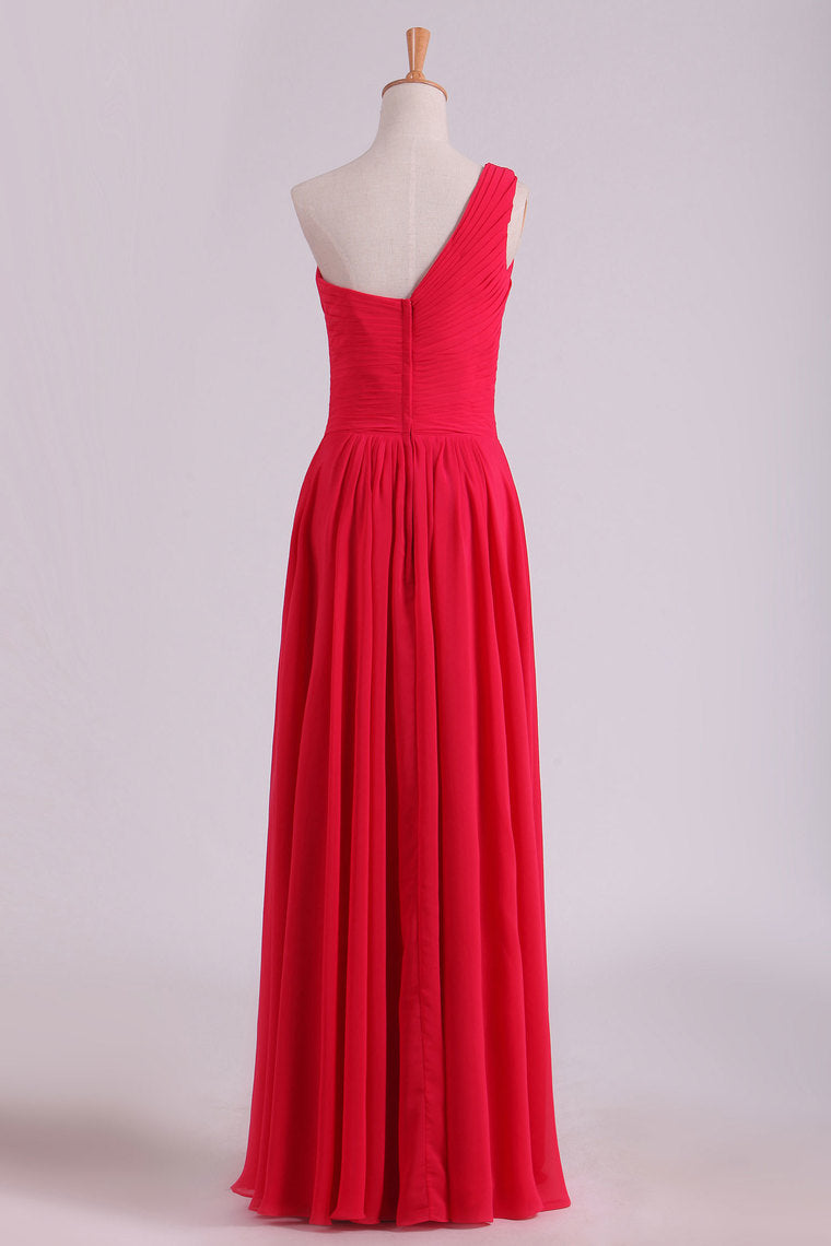 2022 One Shoulder Prom Dresses A Line Chiffon Floor Length With Ruffles