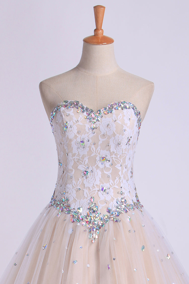 2022 Quinceanera Dresses Sweetheart Beaded Neckline And Waistline Ball Gown Floor-Length Tulle&Lace