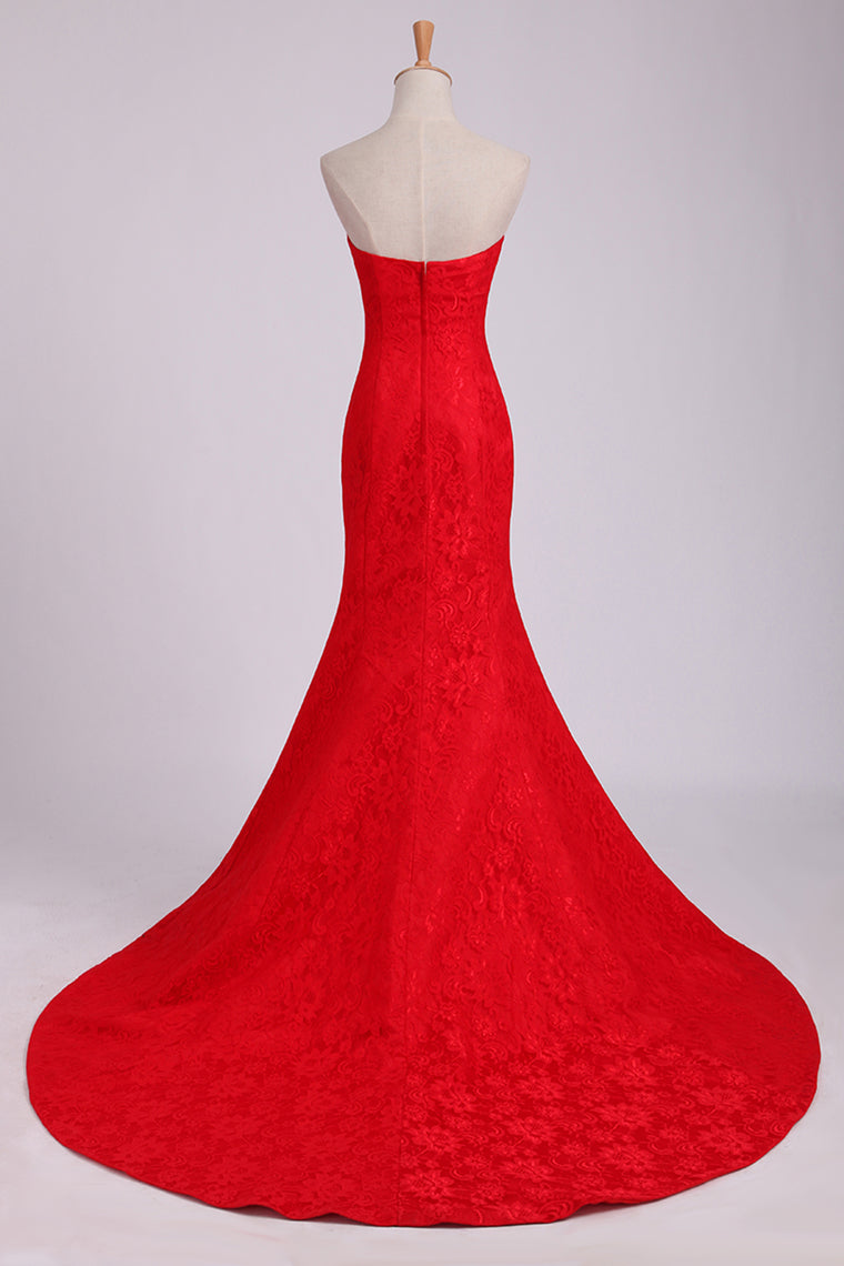 2022 Evening Dresses Mermaid/Trumpet Sweetheart Lace Court Train