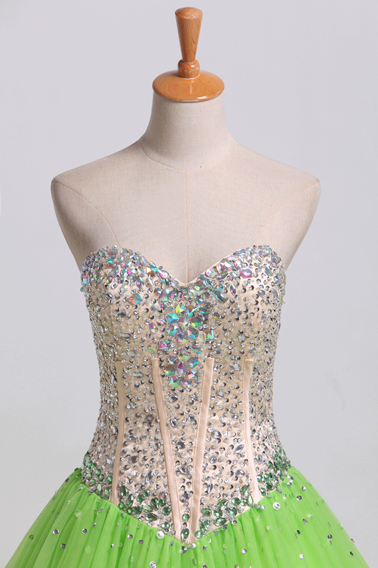 2022 Bicolor Beaded Bodice Quinceanera Dresses Sweetheart Tulle Ball Gown Lace Up Floor-Length