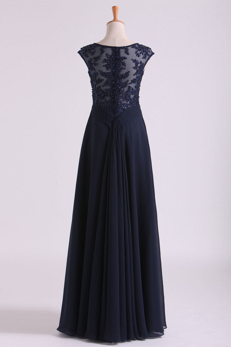 2022 New Arrival Bateau Neckline Embellished Tulle Bodice With Beaded Applique Chiffon