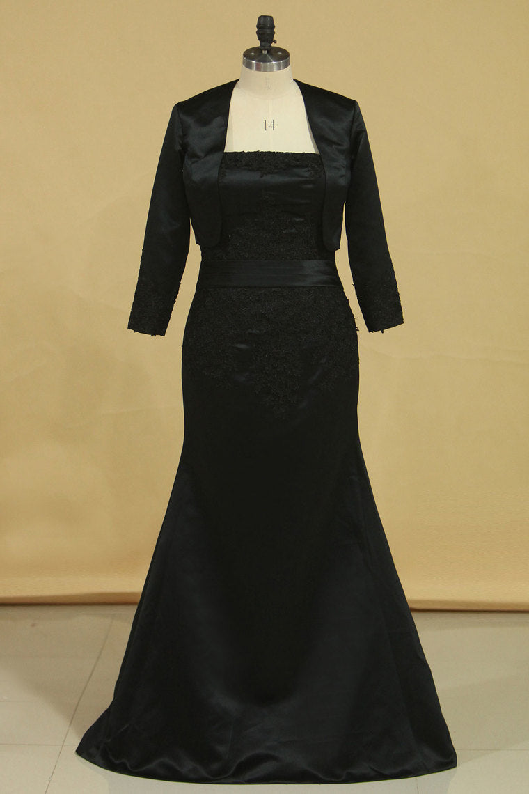 2022 Mermaid Strapless Mother Of The Bride Dresses Satin With Applique And Jacket