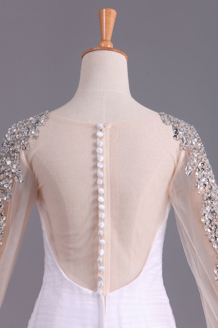2022 Wedding Dresses Mermaid Scoop Long Sleeves Floor Length Tulle With Beading
