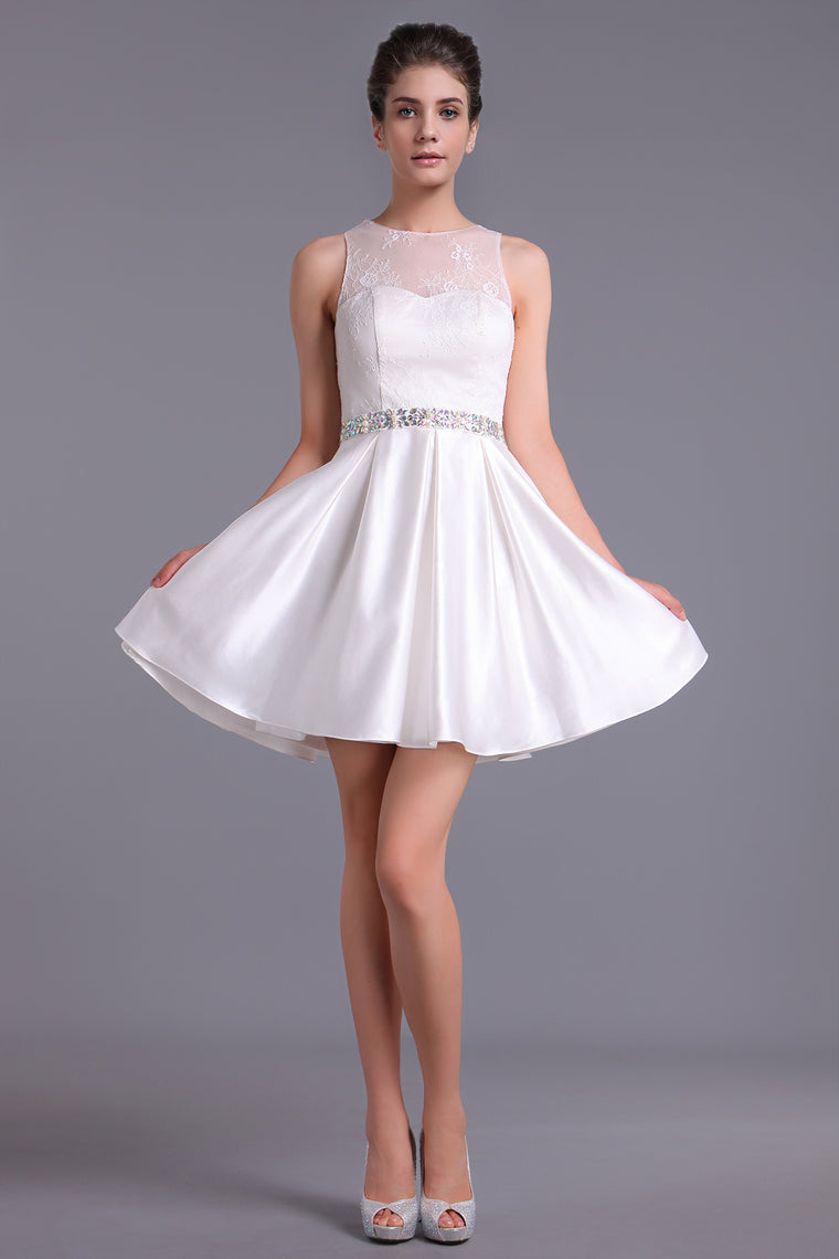 2022 Homecoming Dresses Scoop A Line Satin&Lace