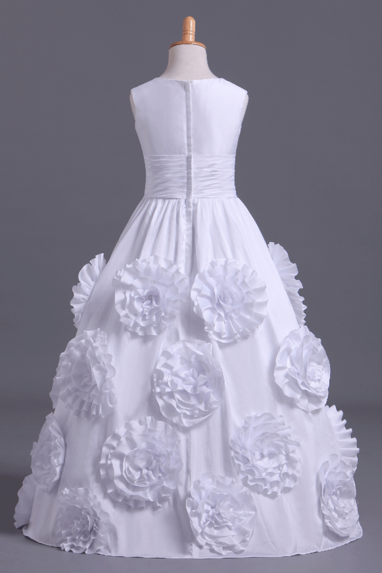 2022 Scoop Flower Girl Dresses Ball Gown Floor Length Taffeta