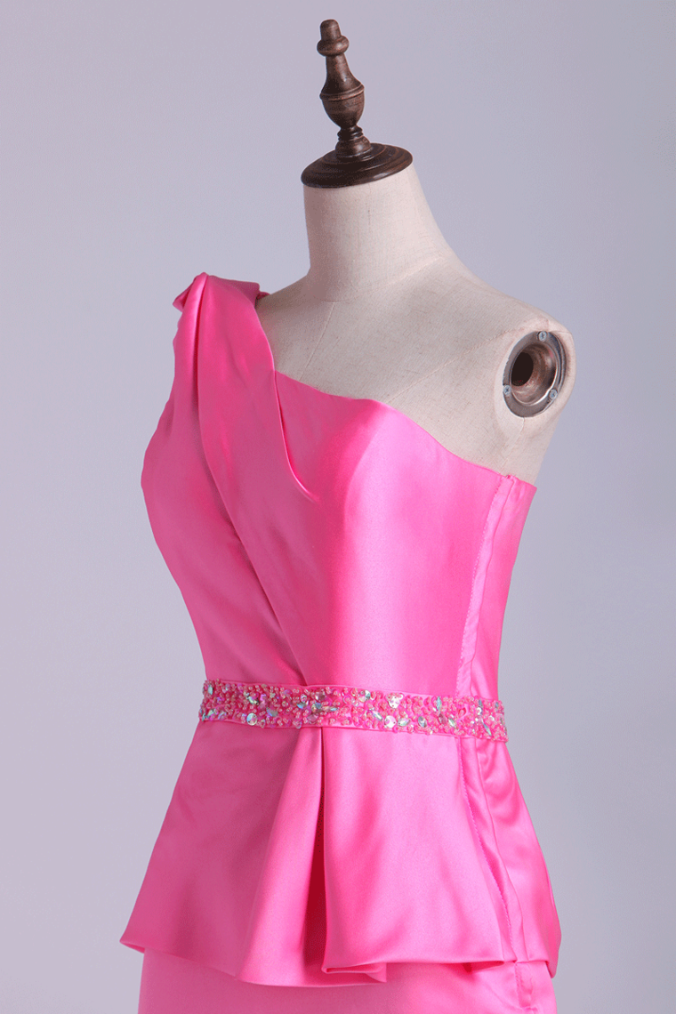 2022 Cocktail Dresses Sheath One Shoulder Short/Mini With Ruffles