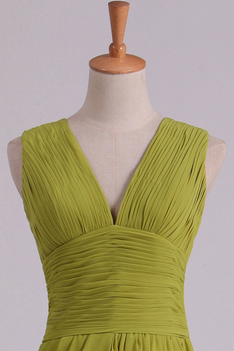 2022 V-Neck Prom Dresses A-Line Floor-Length Chiffon With Slit