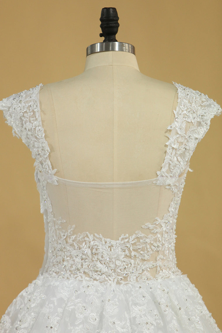 2022 Plus Size Bridal Dresses A-Line Off The Shoulder Tulle Court Train White Zipper Back
