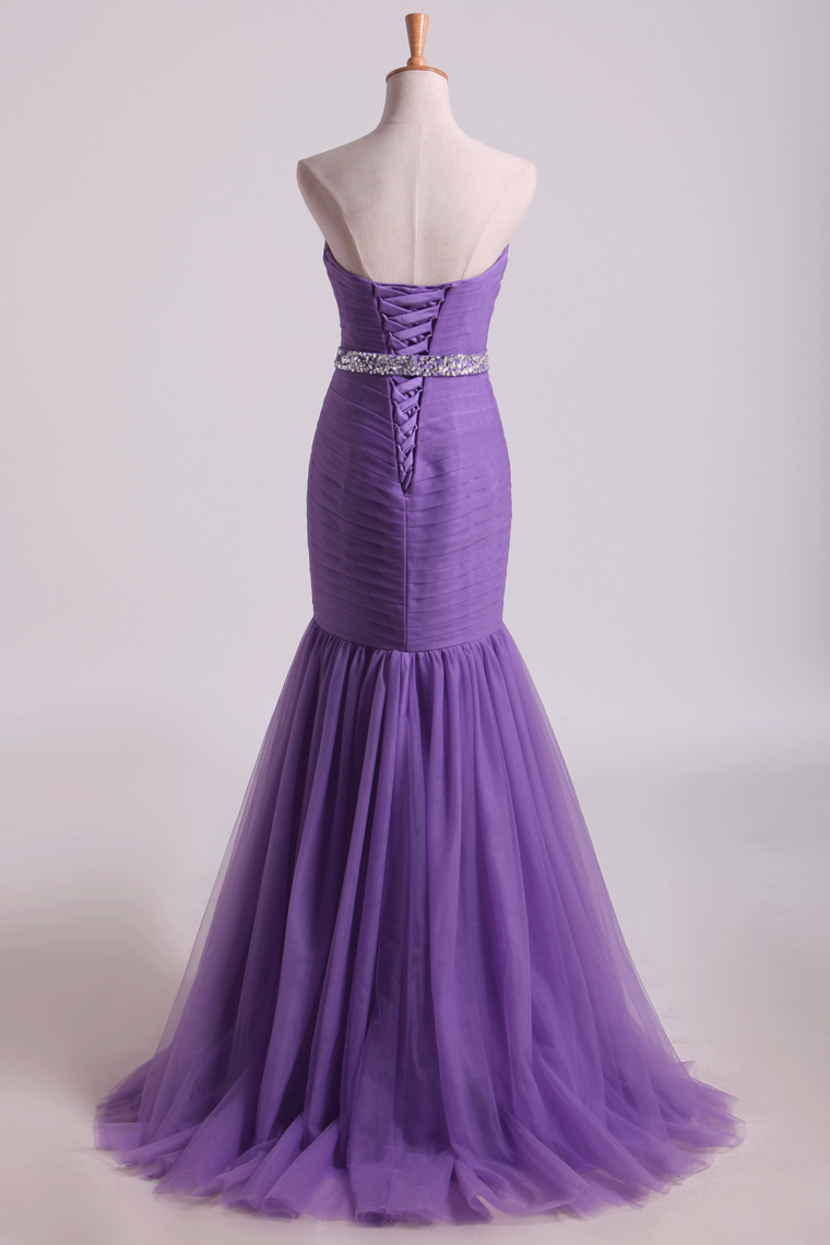 2022 Mermaid Sweetheart Floor Length Prom Dresses With Ruffles And Beading Tulle