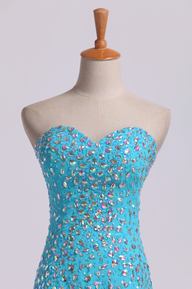 2022 Prom Dresses Sweetheart Rhinestone Beaded Bodice With Slit