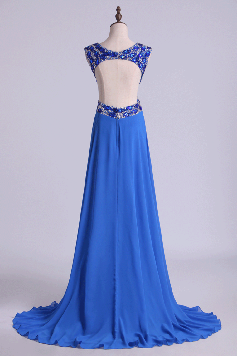 2022 V-Neck Prom Dresses A Line Chiffon With Beading