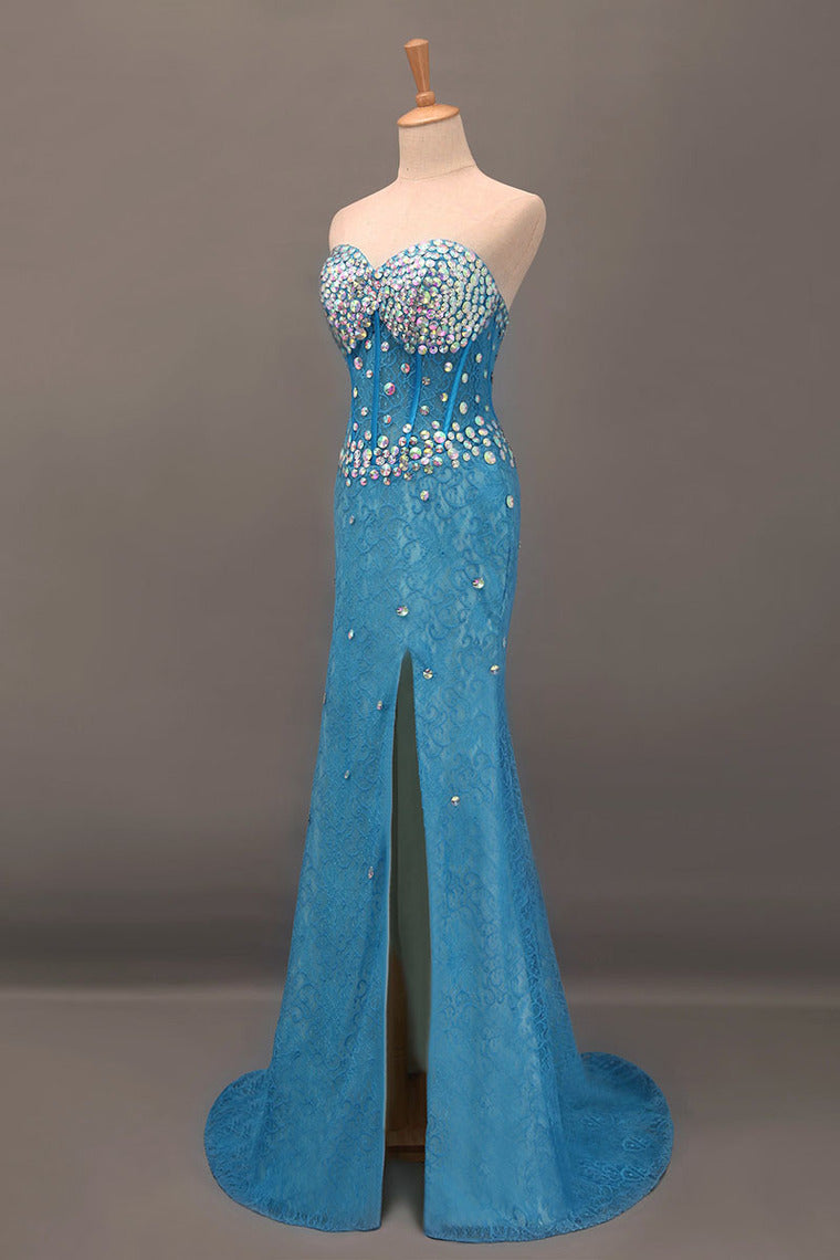2022 Sweetheart Sheath/Column Prom Dress Lace With Rhinestone