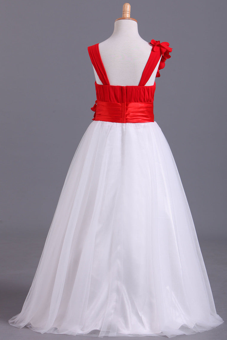 2022 Bicolor Straps A-Line Chiffon & Tulle Flower Girl Dresses With Ruffles