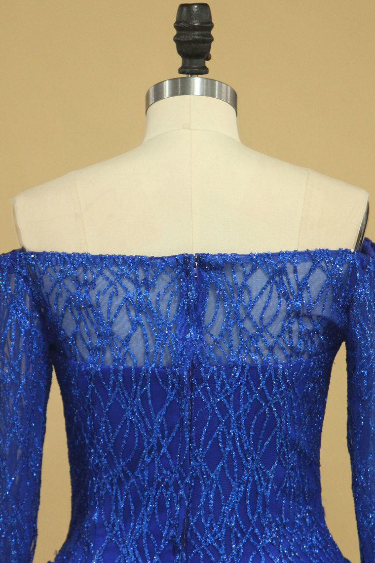 2022 Prom Dresses Boat Neck Long Sleeves A Line Tulle With Beading Sweep Train