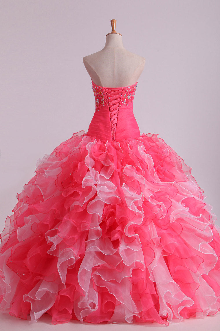 2022 Bicolor Ball Gown Quinceanera Dresses Sweetheart Pleated Bodice With Beads And Applique