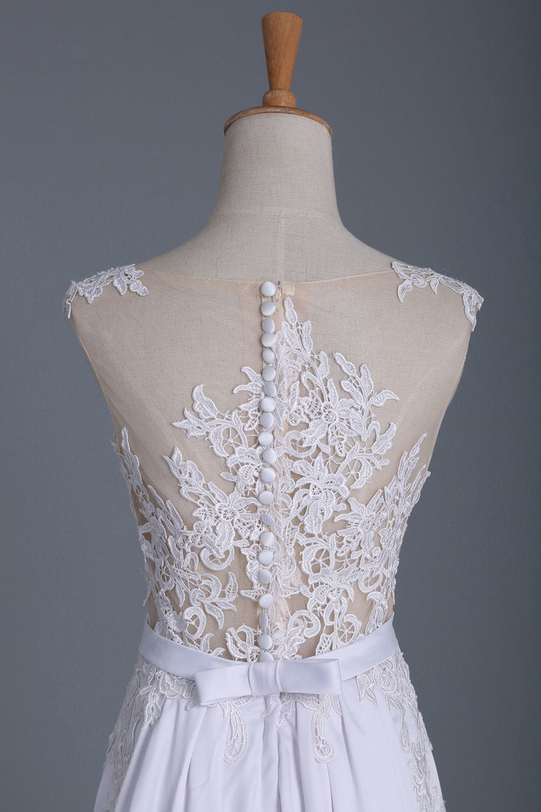 2022 Sheath Wedding Dresses Scoop With Stretch Satin Skirt Detachable