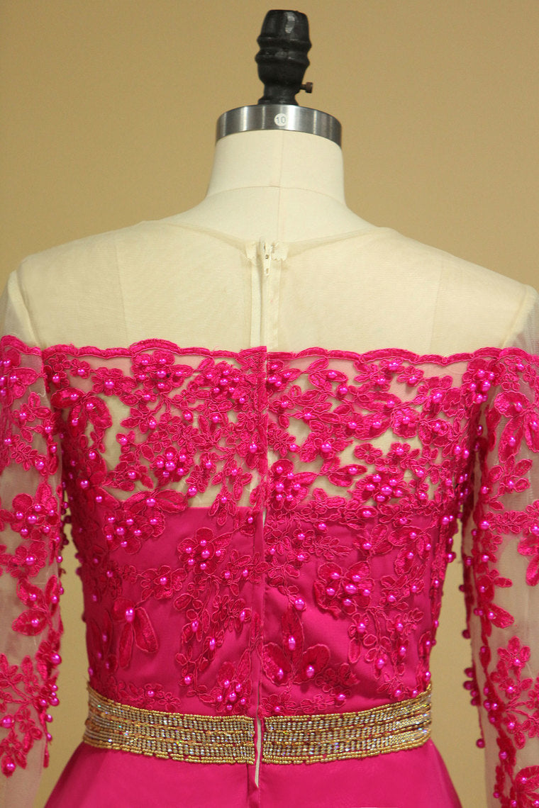 2022 Scoop Prom Dresses A Line Chiffon With Applique And Beads Sweep Train