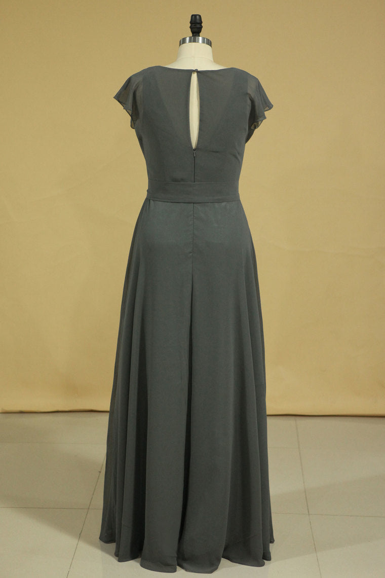 2022 Floor Length Dress Cowl Neck Cap Sleeves With Sash Modified Circle Skirt Plus Size