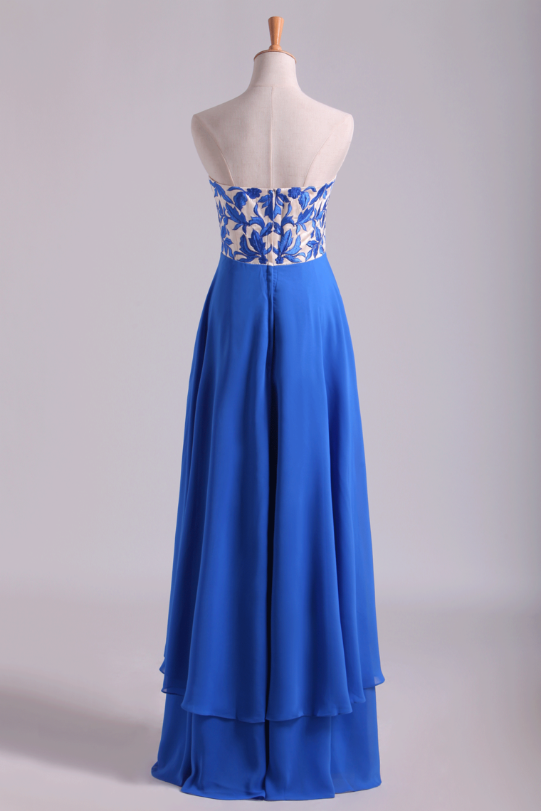 2022 Floor Length Chiffon Prom Dresses Seetheart Princess With Embroidery