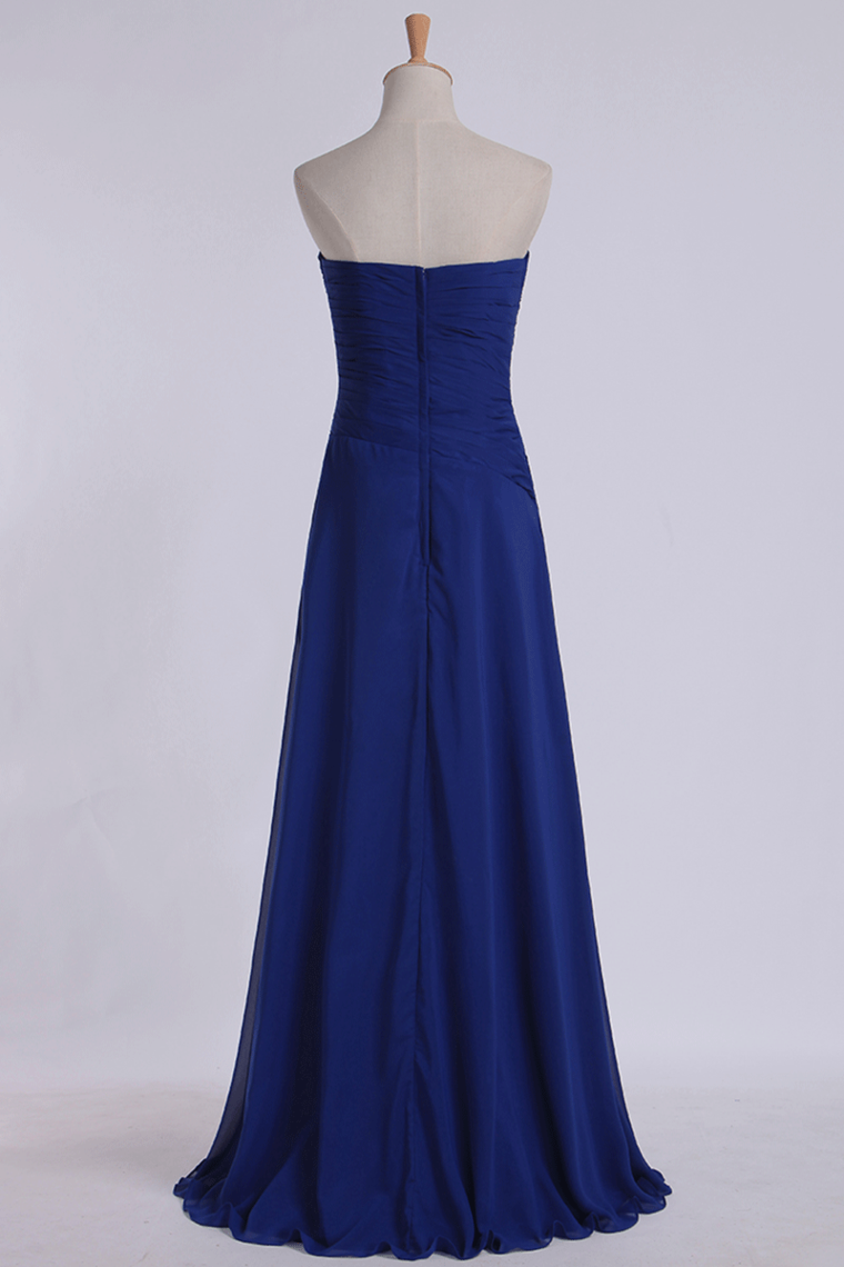 2022 Classic Prom Dresses Strapless A Line Chiffon Floor Length With Ruffles And Beads