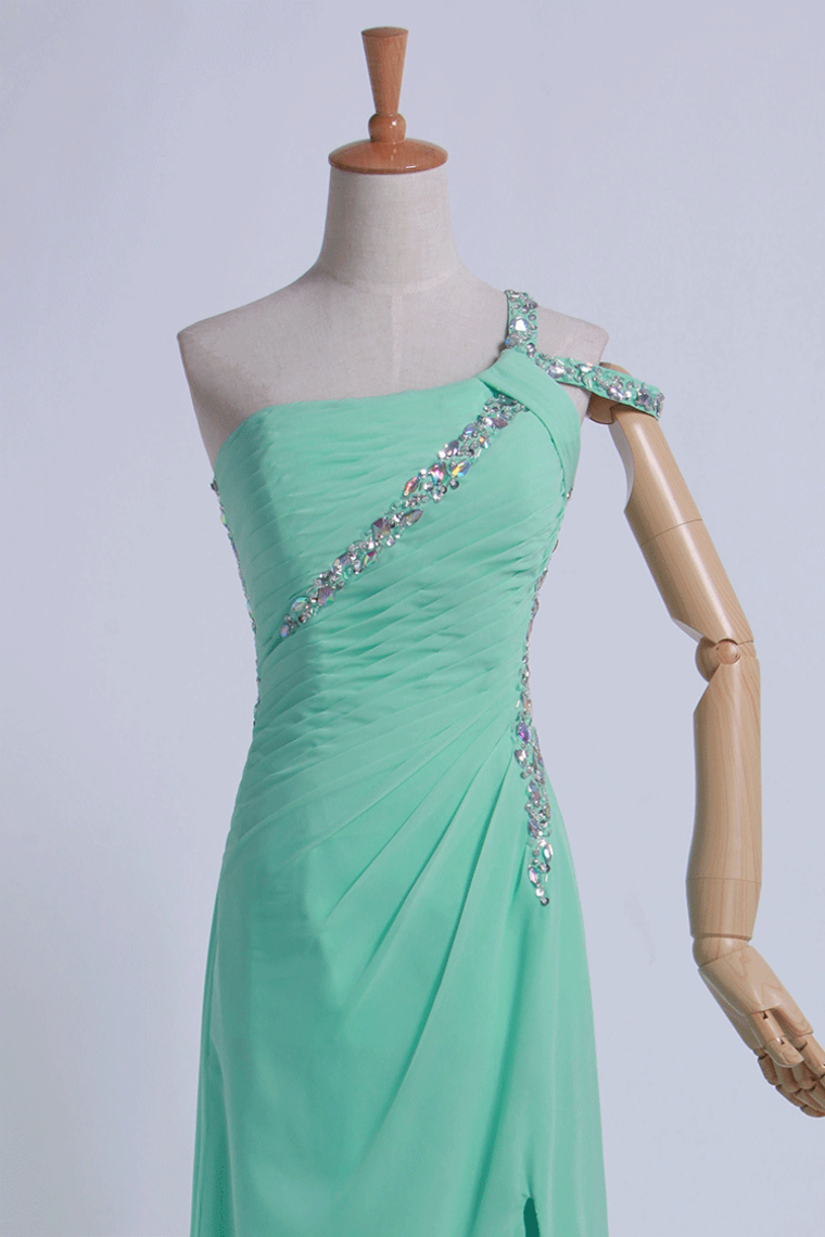 2022 One Shoulder Prom Dresses Sheath/Column Split Front Floor Length