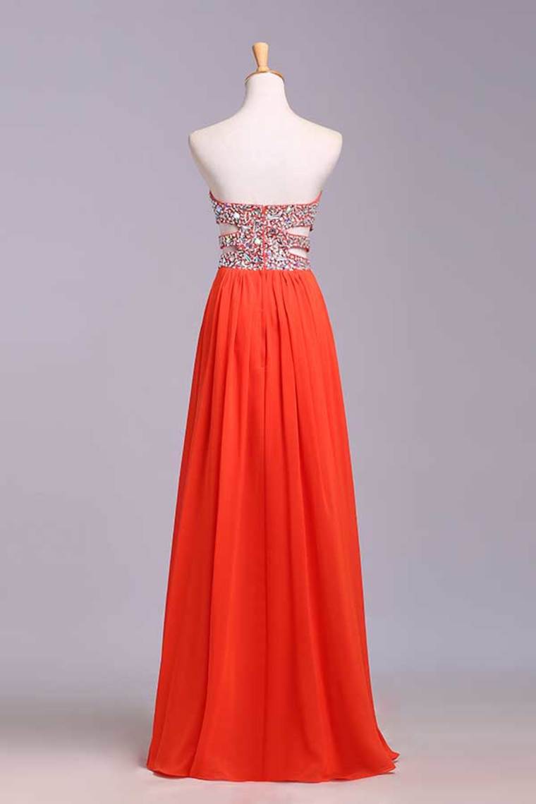 2022 Prom Dresses A-Line Sweetheart Chiffon Floor Length With Beading/Sequins