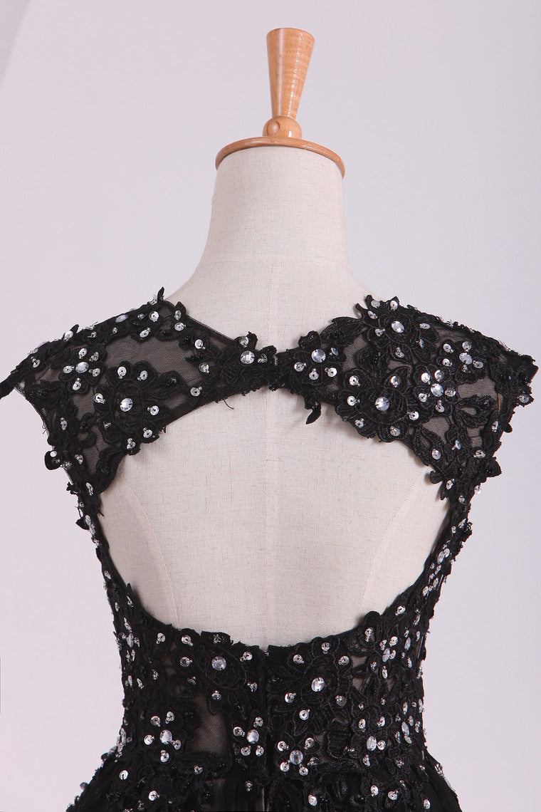 2022 Black Scoop Short/Mini Homecoming Dresses A Line Tulle With Applique And Beading