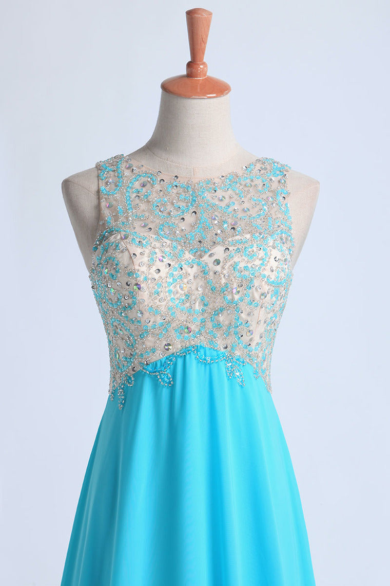 2022 Prom Dresses A Line Scoop Sweep/Brush Chiffon