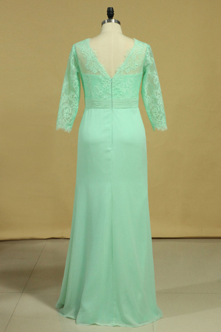 2022 3/4 Length Sleeve Mother Of The Bride Dresses V Neck Chiffon With Applique