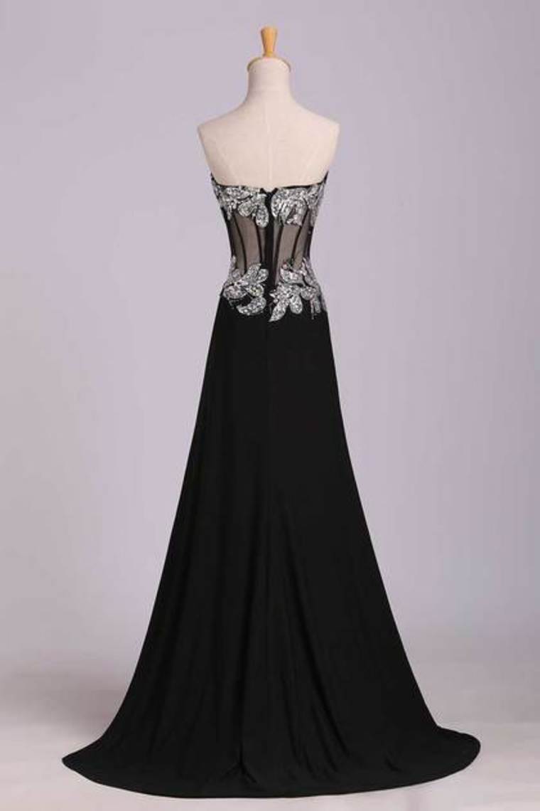 2022 Prom Dresses Mermaid/Trumpet Black Sweetheart Chiffon With Rhinestone