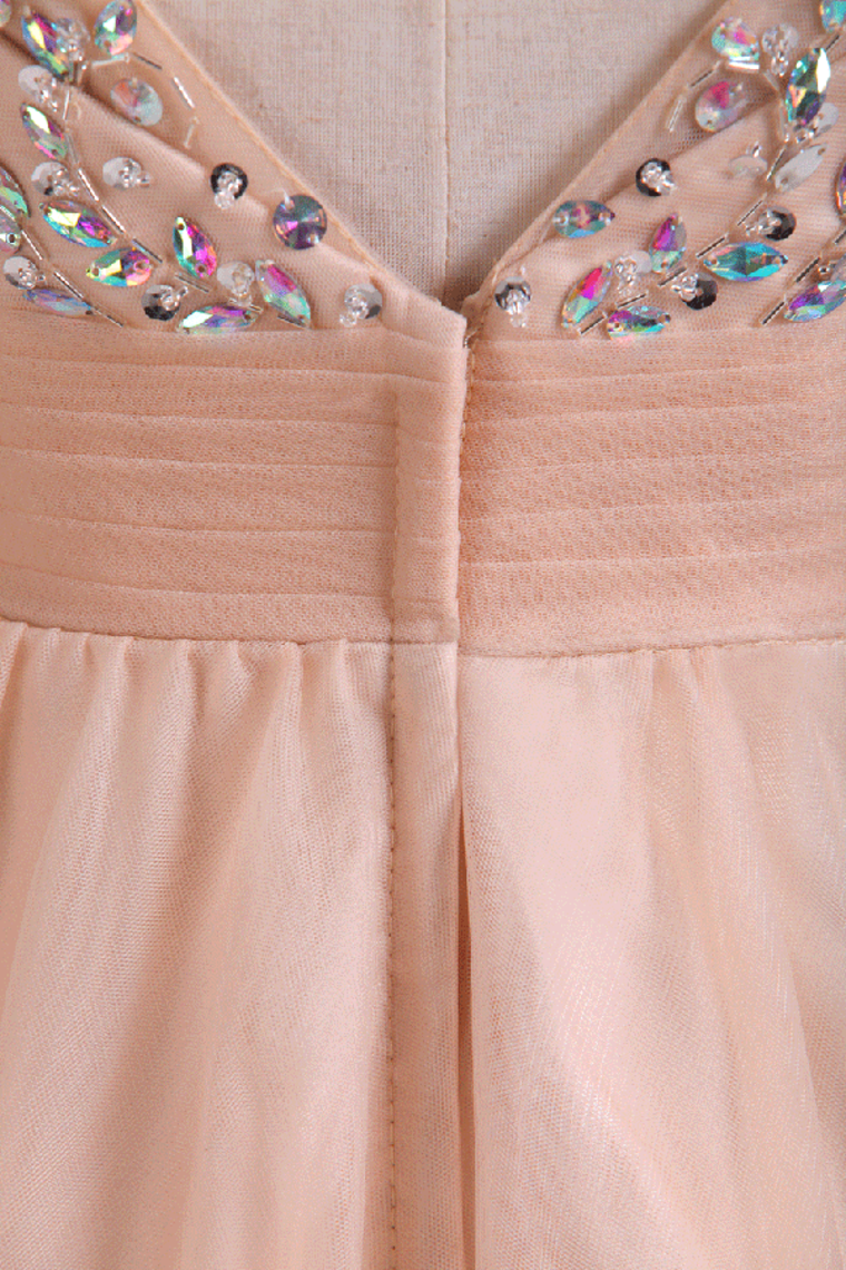 2022 Scoop Prom Dresses A Line Tulle With Beading Floor Length