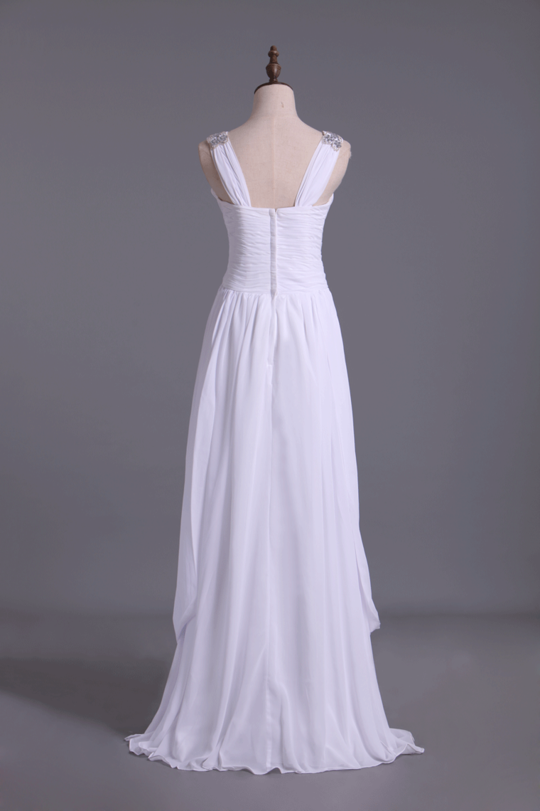2022 Prom Dresses A Line V Neck Chiffon With Beaded Straps Floor Length