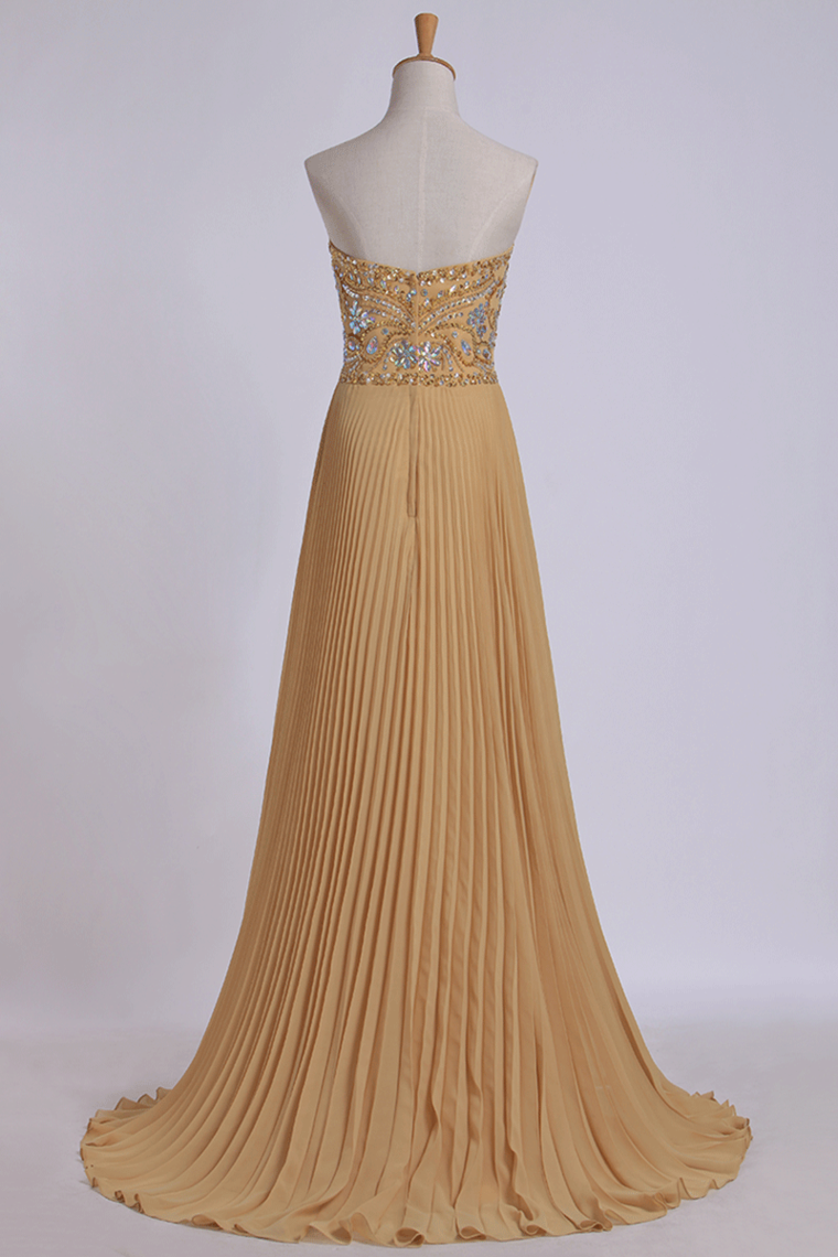 2022 New Arrival Sweetheart Full Beaded Bodice Pick Up Shirred Chiffon Skirt Floor Length