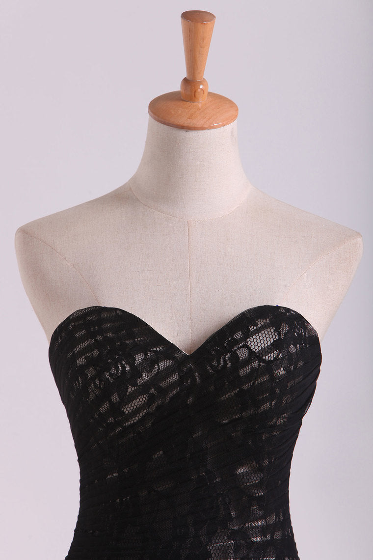 2022 Evening Gown Sweetheart Mermaid Floor Length Corset Black Lace Tulle Illusion