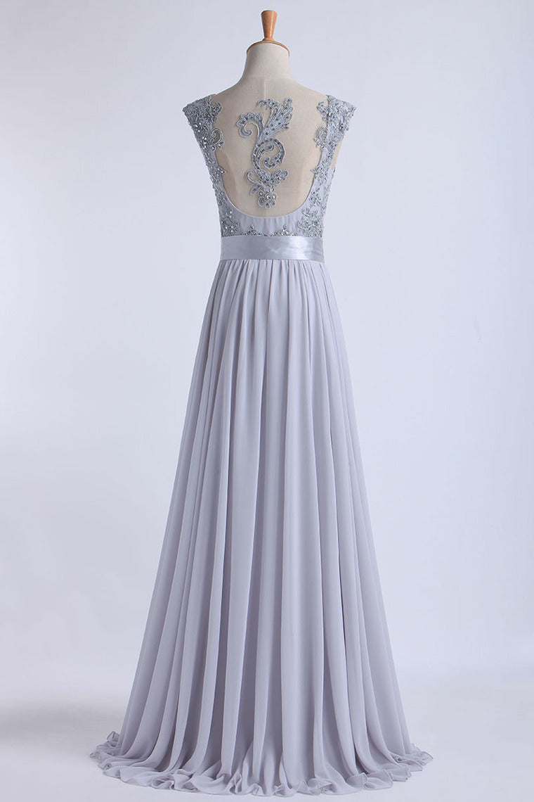 2022 Off The Shoulder A-Line Floor-Length Prom Dresses Beaded Bodice Tulle And Chiffon