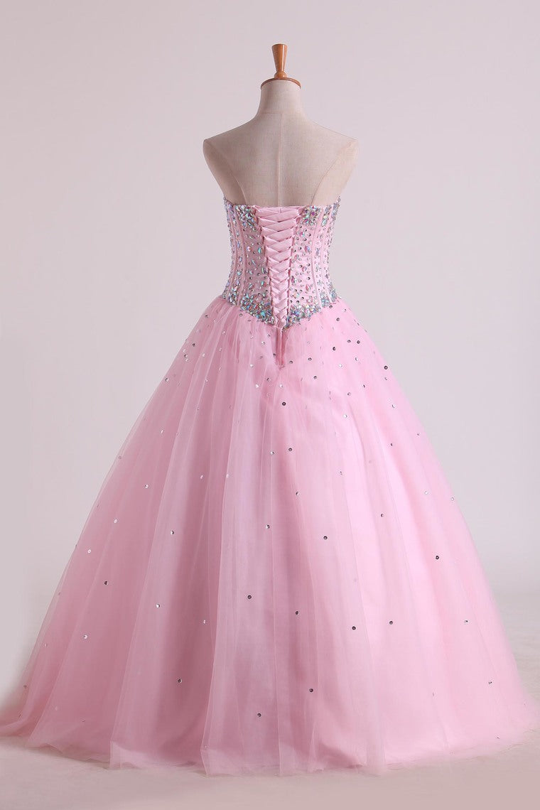 2022 Sweetheart Beaded Bodice Quinceanera Dresse Tulle Floor Length