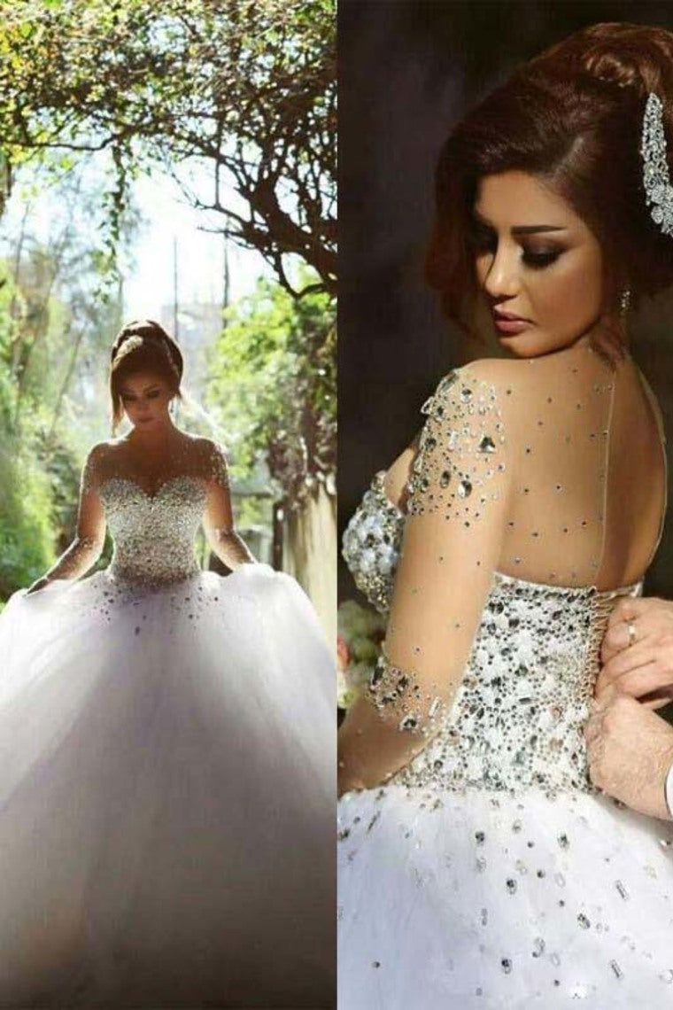 2022 Scoop Wedding Dresses A Line With Beading Floor-Length Tulle