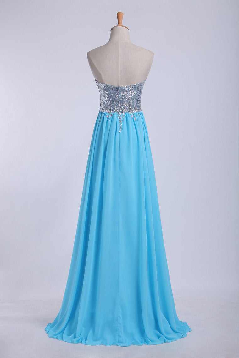 2022 Prom Dresses Scalloped Neckline Sequined Bodice Beaded Waistline With Shirring Chiffon Skirt