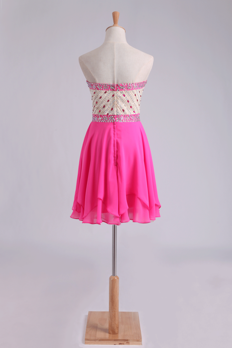 2022 Prom Dress Sweetheart A Line With Layered Chiffon Skirt Bicolor Short/Mini