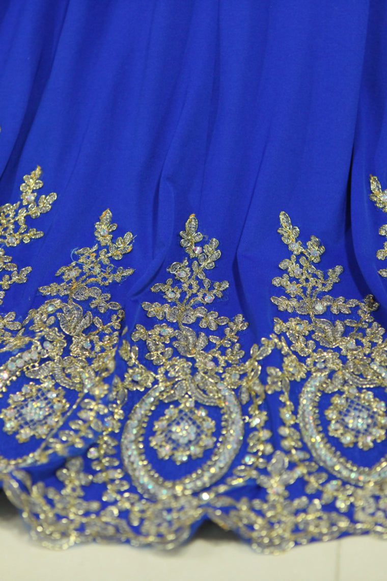 2022 Dark Royal Blue Prom Dresses Scoop Mermaid With Applique Spandex Sweep Train Size 18W