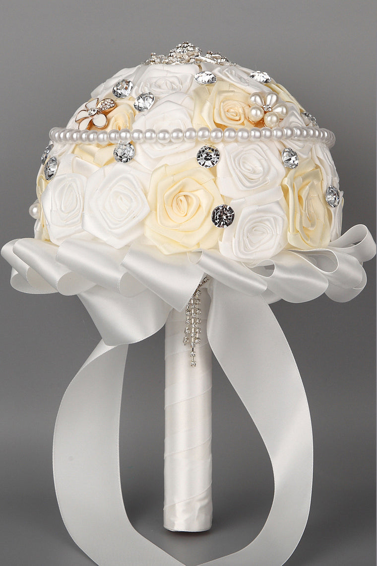 6 Colors Rhinestone/Pearl/Brooch Round Roses Bouquets Wedding Flowers (27*20cm)