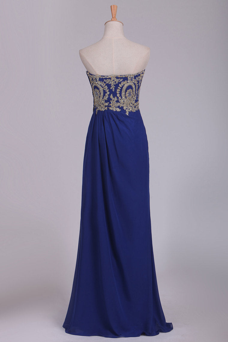 2022 Sweetheart Prom Dresses A Line With Applique & Beads Floor Length