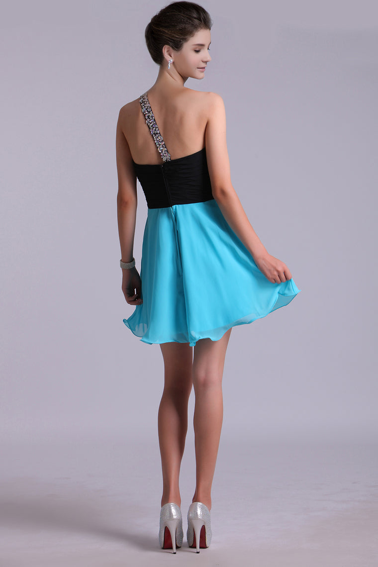 2022 Two-Tone Homecoming Dresses One Shoulder A-Line Empire Waist Chiffon With Beads