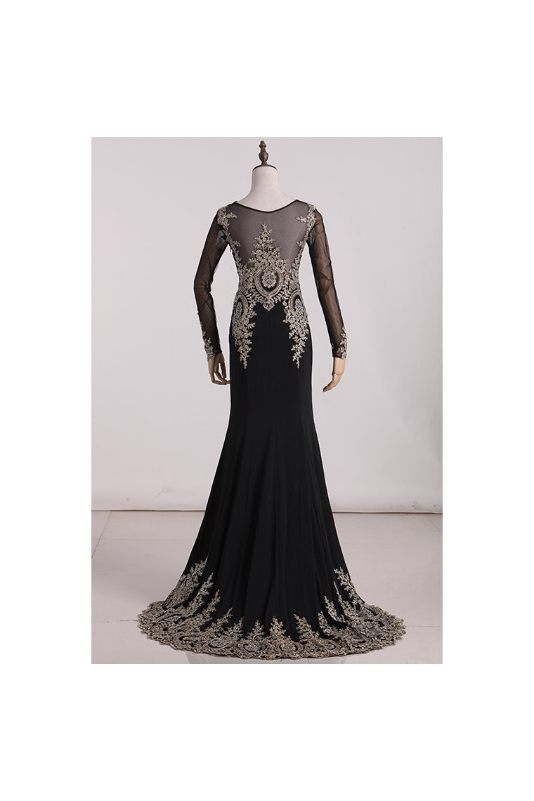 2016 Mermaid Prom Dresses/Evening Dresses Beaded Court Train  Long Sleeves Scoop