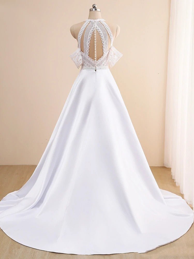 Lace Appliques A-Line Sleeveless Boho Off the Shoulder Wedding Dresses