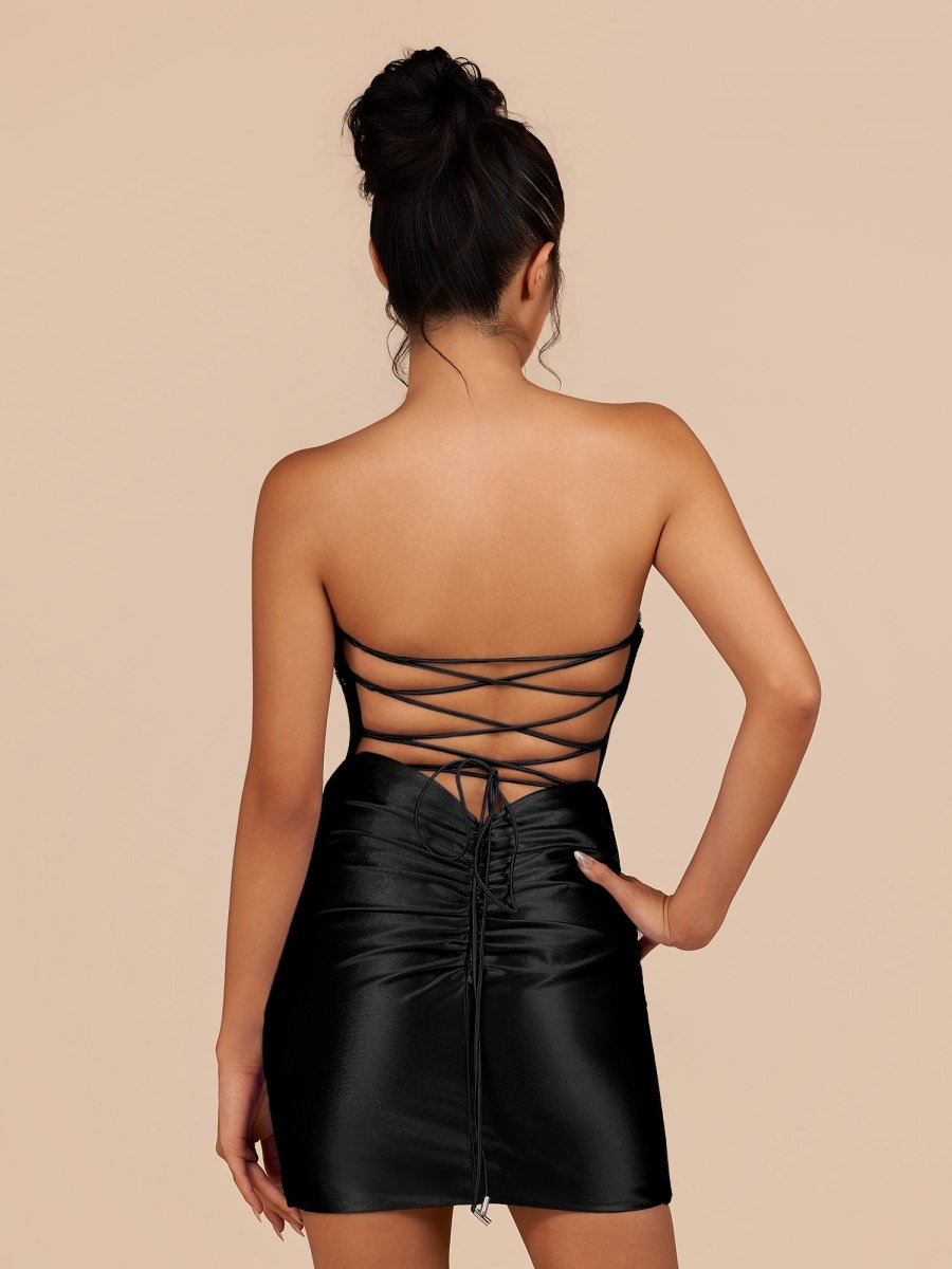 Indie | Black - Bodycon Sequined Flowers Corset Sweetheart Homecoming Dress
