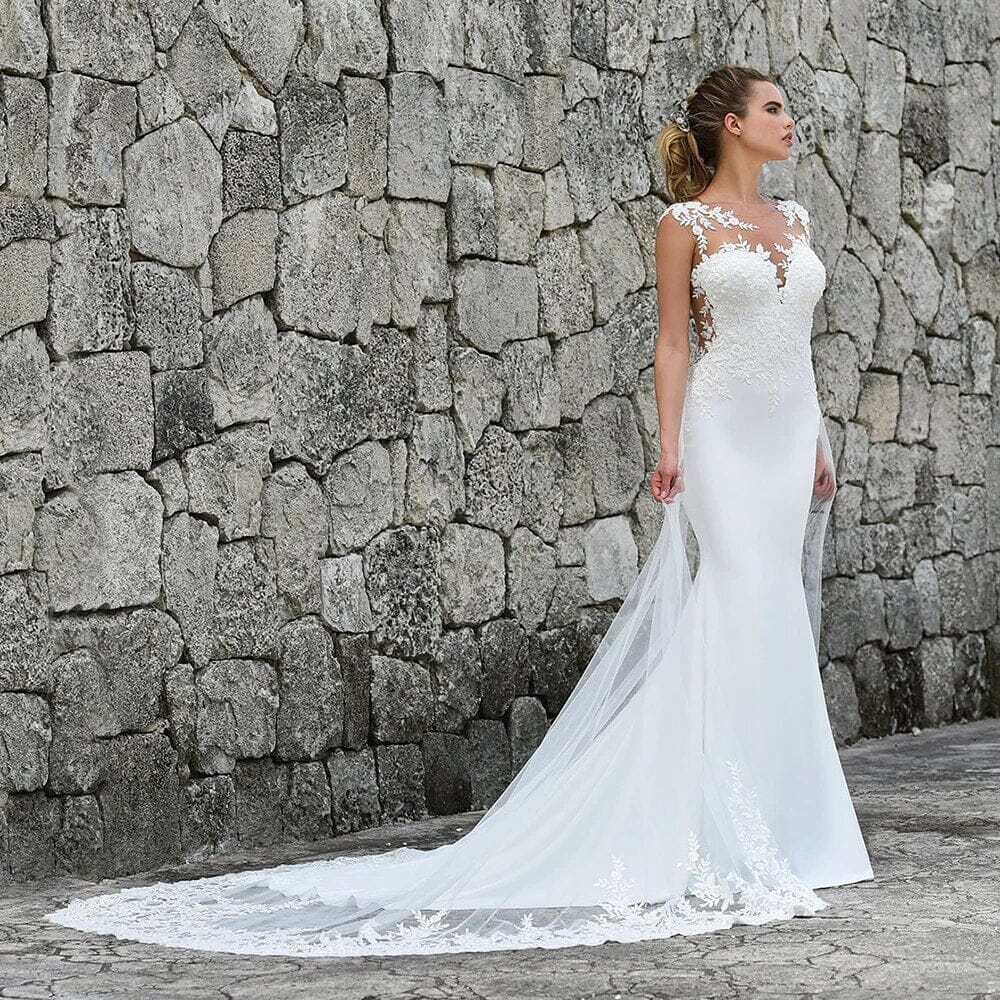 Mermaid Illusion Lace Appliqued Wedding Dress
