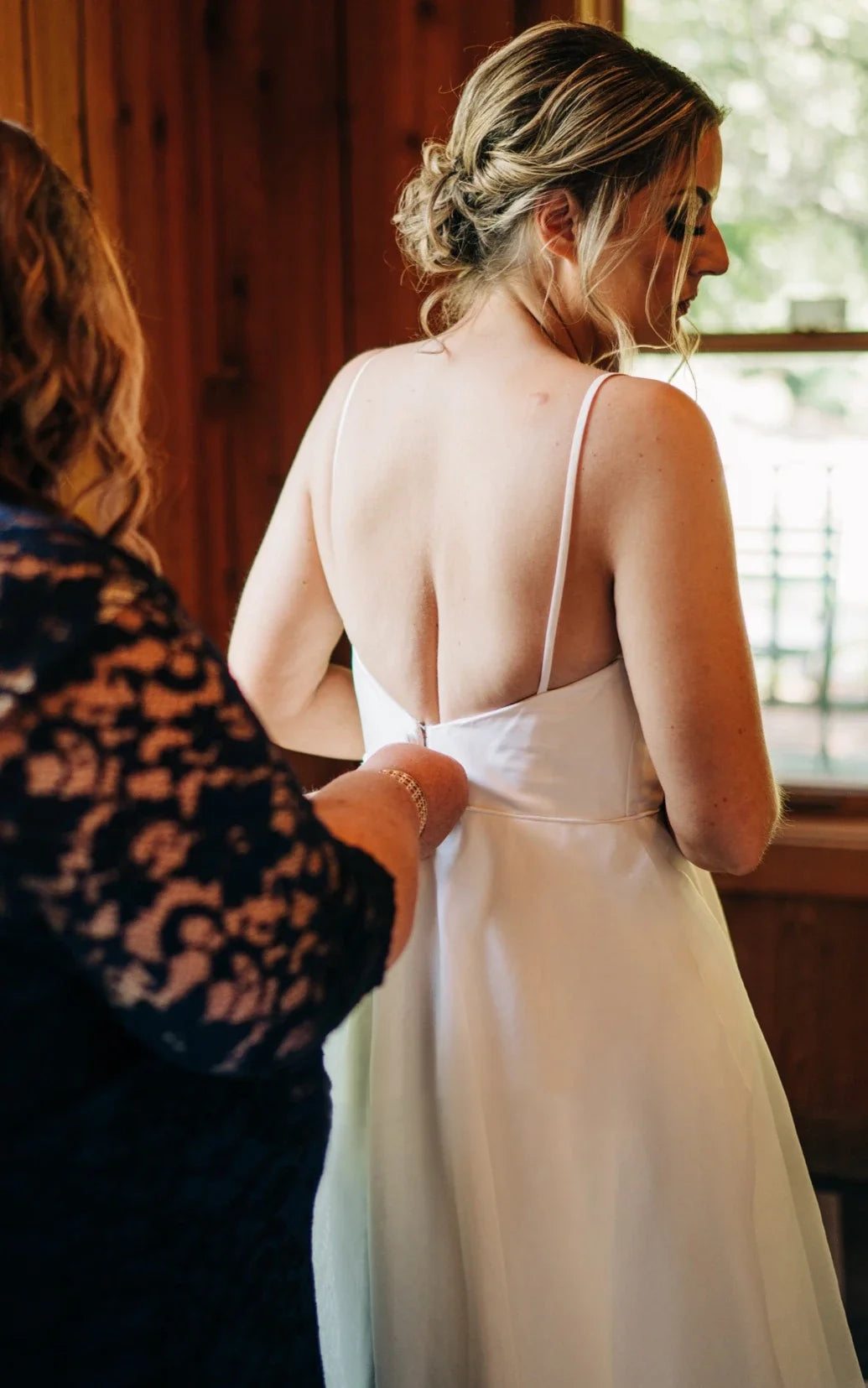 Romantic Spaghetti V-neck A-Line Satin Wedding Dress With Open Back